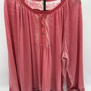 Free People We The Free Pink Boho Henley Long Sleeve Top Size Large